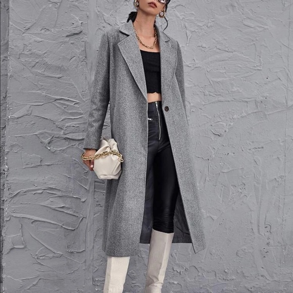 Gray peacoat long trench jacket classic coat - Picture 5 of 5